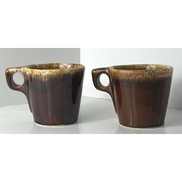 2 Vintage Hull Pottery Oven Proof Brown Drip Coffee Cocoa Tea Cups Mugs - Picture 3 of 10